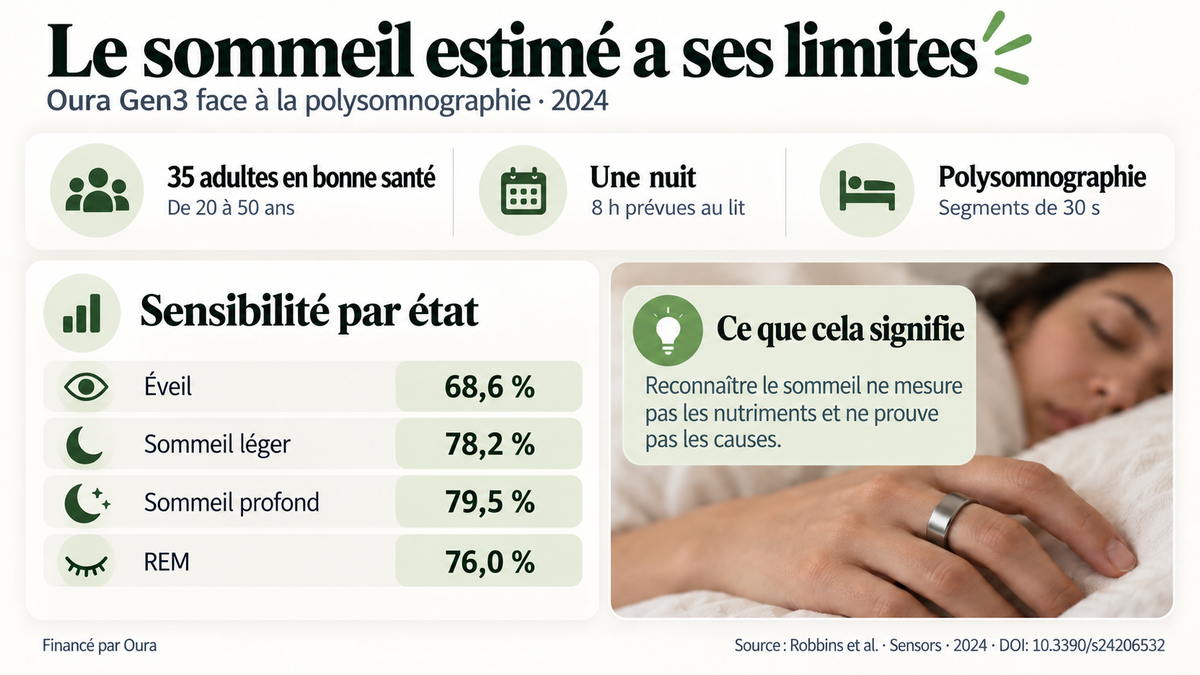 Étude d'Oura Gen3 : 35 adultes, une nuit et sensibilité de l'éveil et de trois états de sommeil par rapport à la polysomnographie