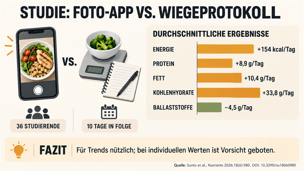 Infografik der Studie, die eine Essenserkennungs-App mit einem gewogenen Protokoll vergleicht