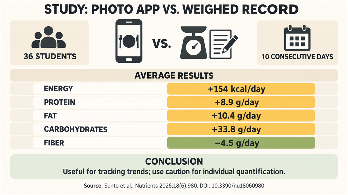 Infographic of the study comparing a meal recognition app with a weighed record