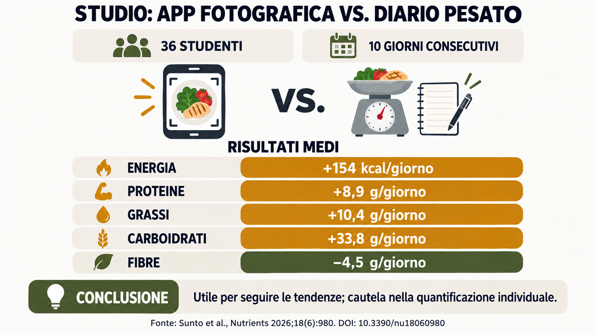 Infografica dello studio che confronta un'app di riconoscimento dei pasti con un registro pesato