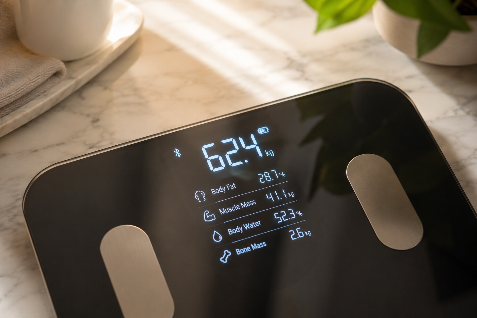 Smart scale screen showing body composition metrics