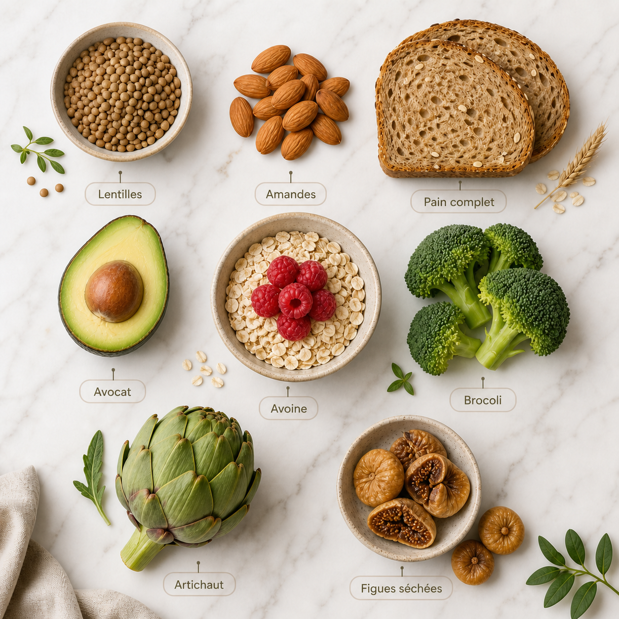 Sélection des meilleurs aliments riches en fibres : légumineuses, fruits à coque, céréales complètes et fruits